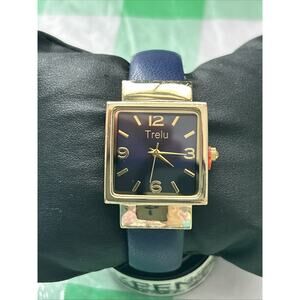 Trelu Gold Tone Blue Band Women’s Cuff Watch